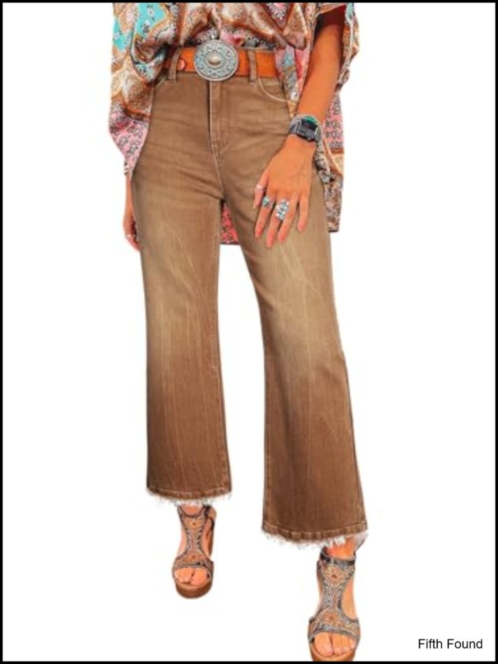 High Waisted Flared Raw Hem Crop Jeans Stretch Wide Leg